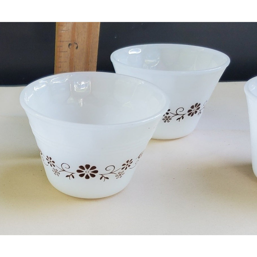 Lot of 3Dynaware Pyrex Ramekin Custard Dish White Milk Glass Brown Daisy Vintage
