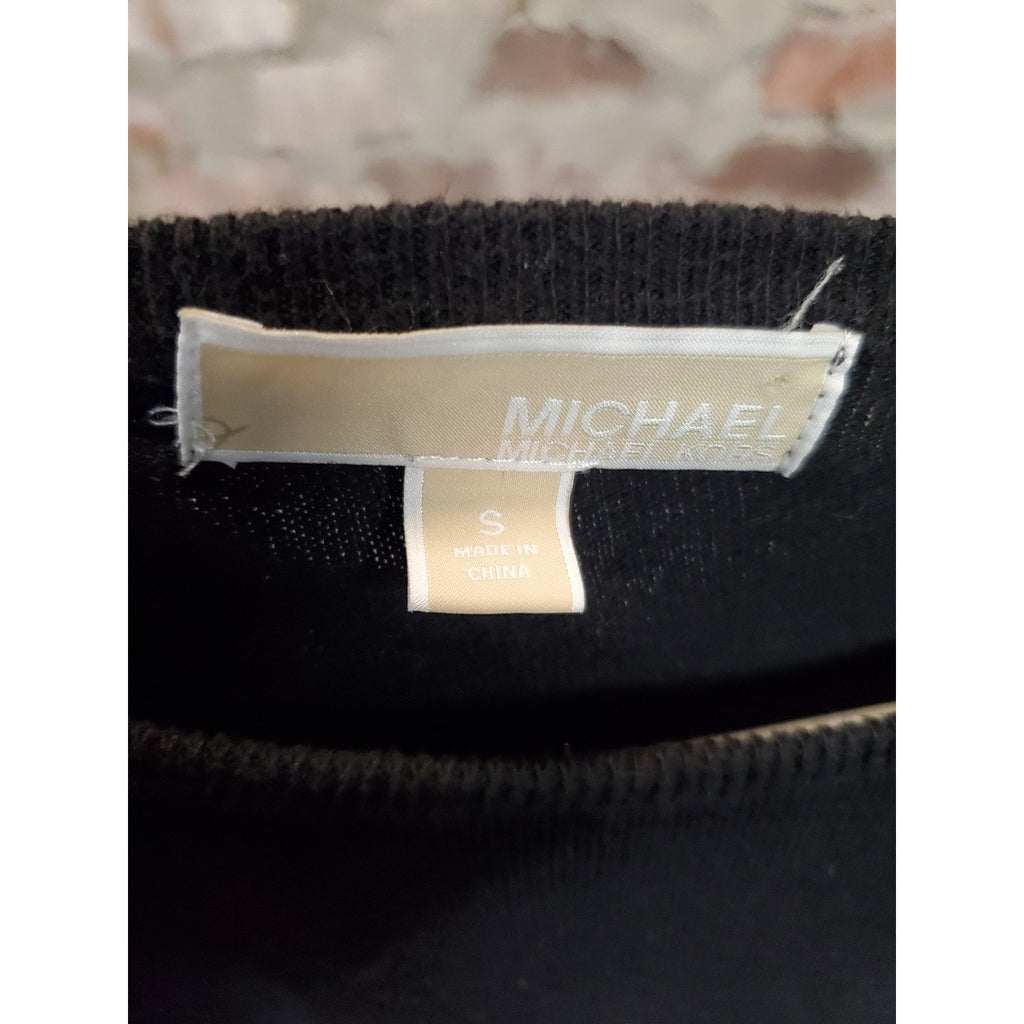 Michael Kors Womens Sweater Dress S Black Long Sleeve Crew Neck Zipper Pockets