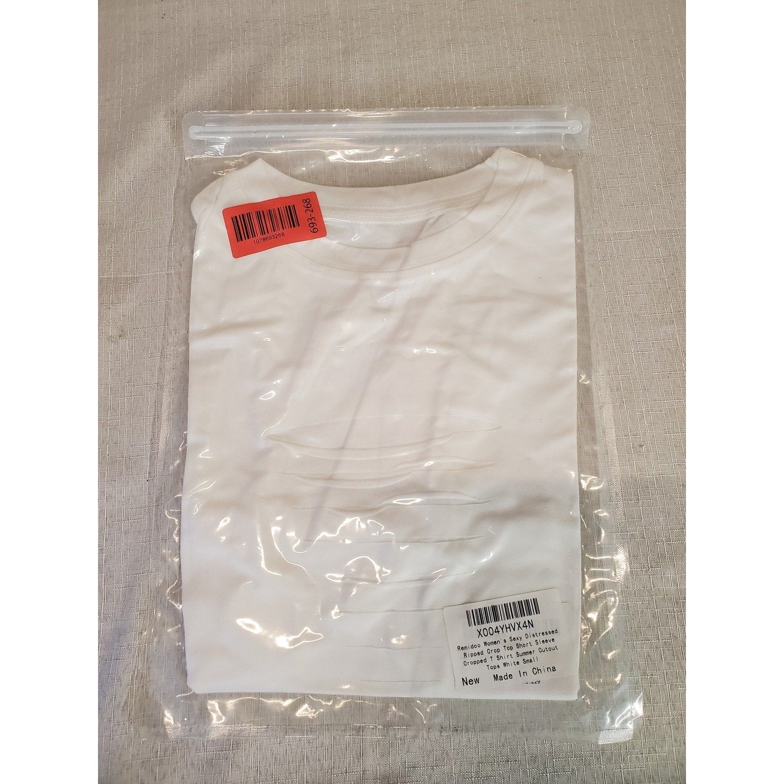 Renidoo Womens Distressed Crop Top Small White Ribbed Short Sleeve T Shirt