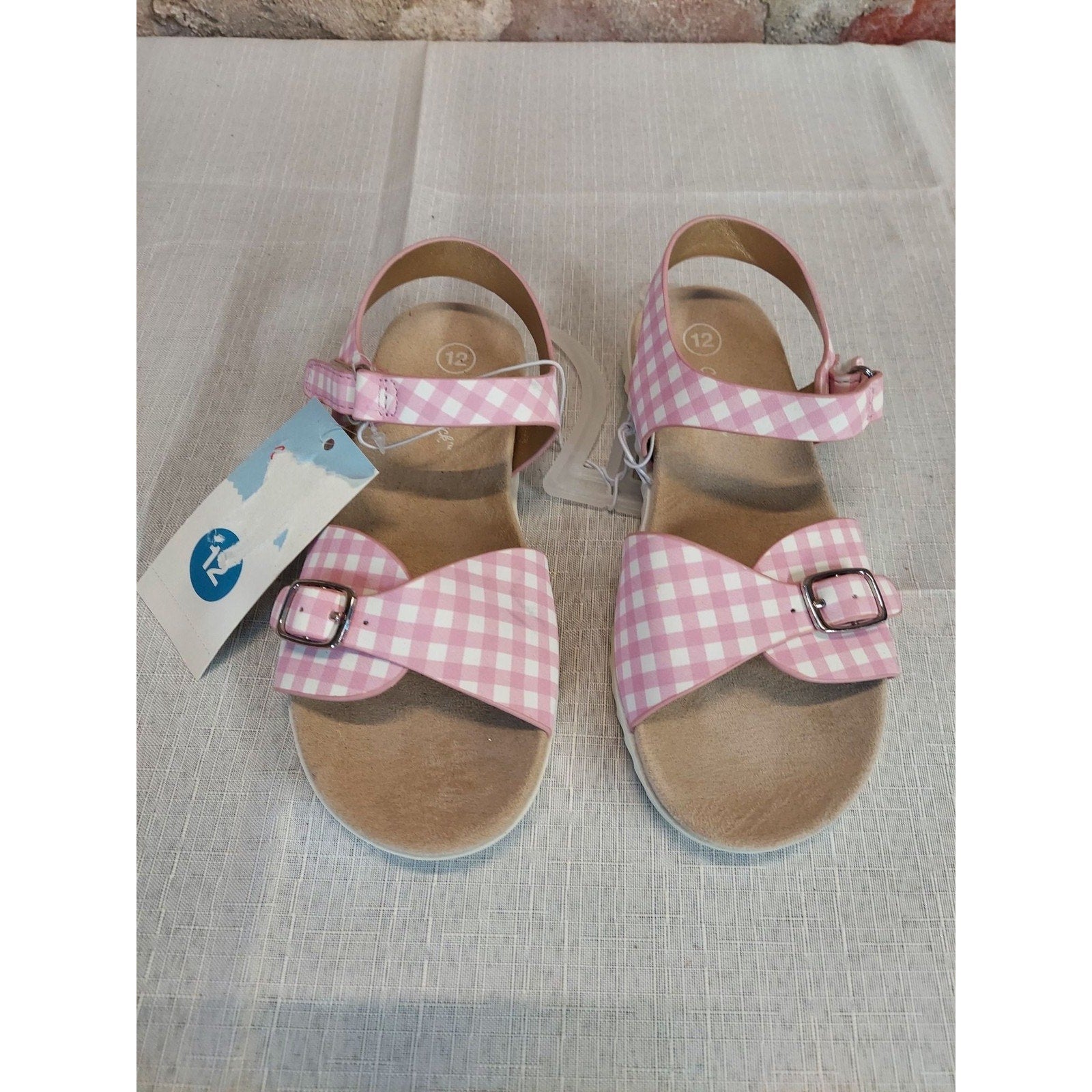 Cat & Jack Girls Footbed Sandals Size 12 Pink White Gingham NWT Shoes Checkered