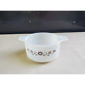Vintage Dynaware Oval 4.5" Casserole Pyr-O-Rey Brown Daisy White Milk Glass