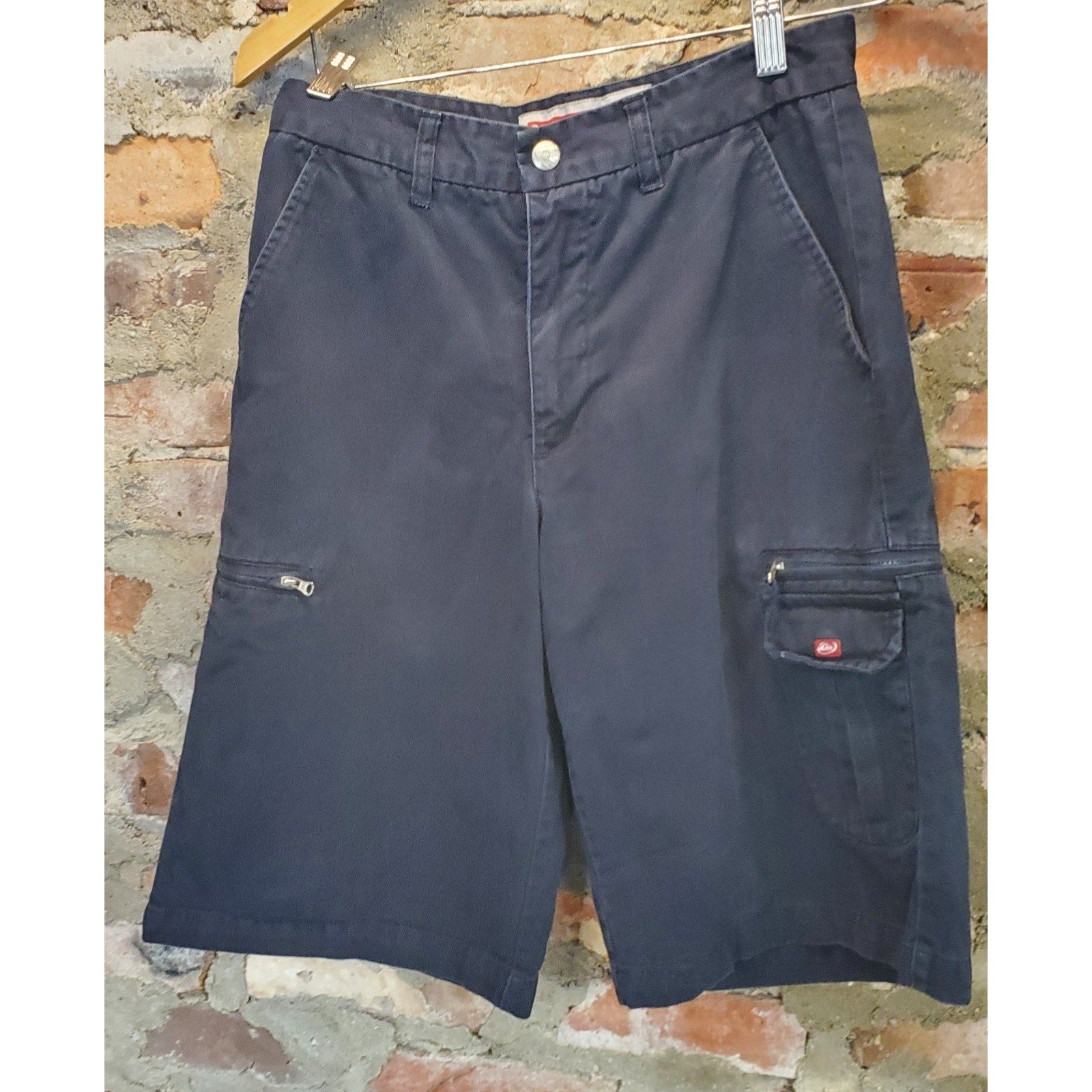 Quiksilver Boys Cargo Shorts 16 28 Waist Navy Blue Cotton Zipper Pockets