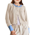Girls Sz 10-12 Cardigan Sweater Beige Blue Knit Button Up Raglan Sleeve Long NEW