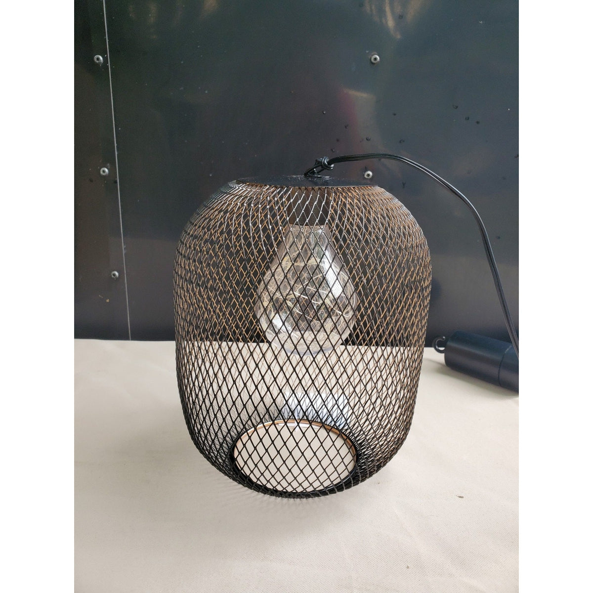 Industrial Rustic Bronze Metal Mesh Cage Pendant Light 12" Edison Bulb Plug In