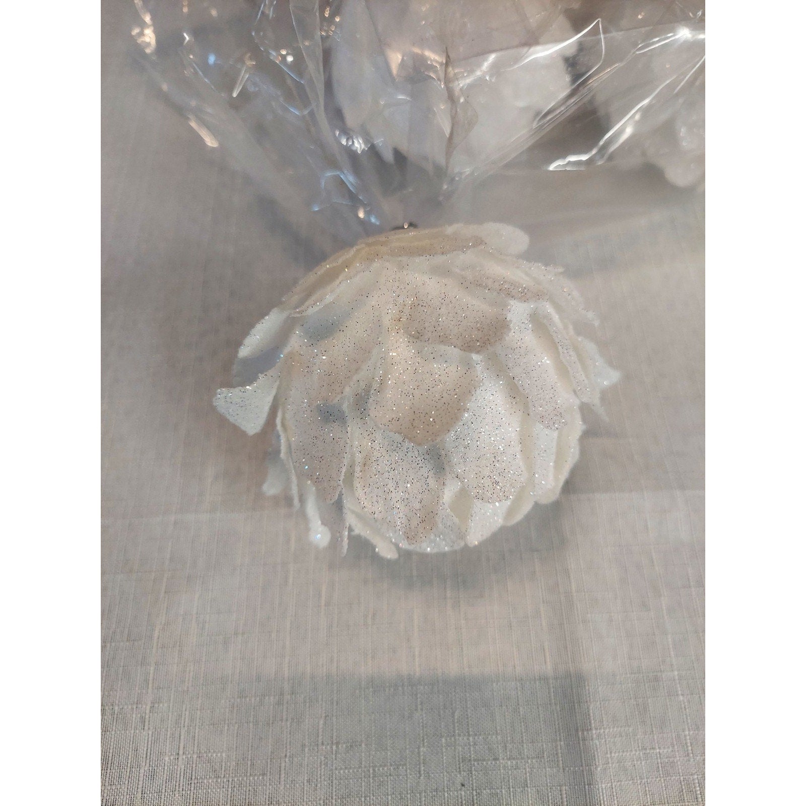 White Glitter Christmas Pinecone Ornament Set 4 Holiday Decor 2.5 Inch