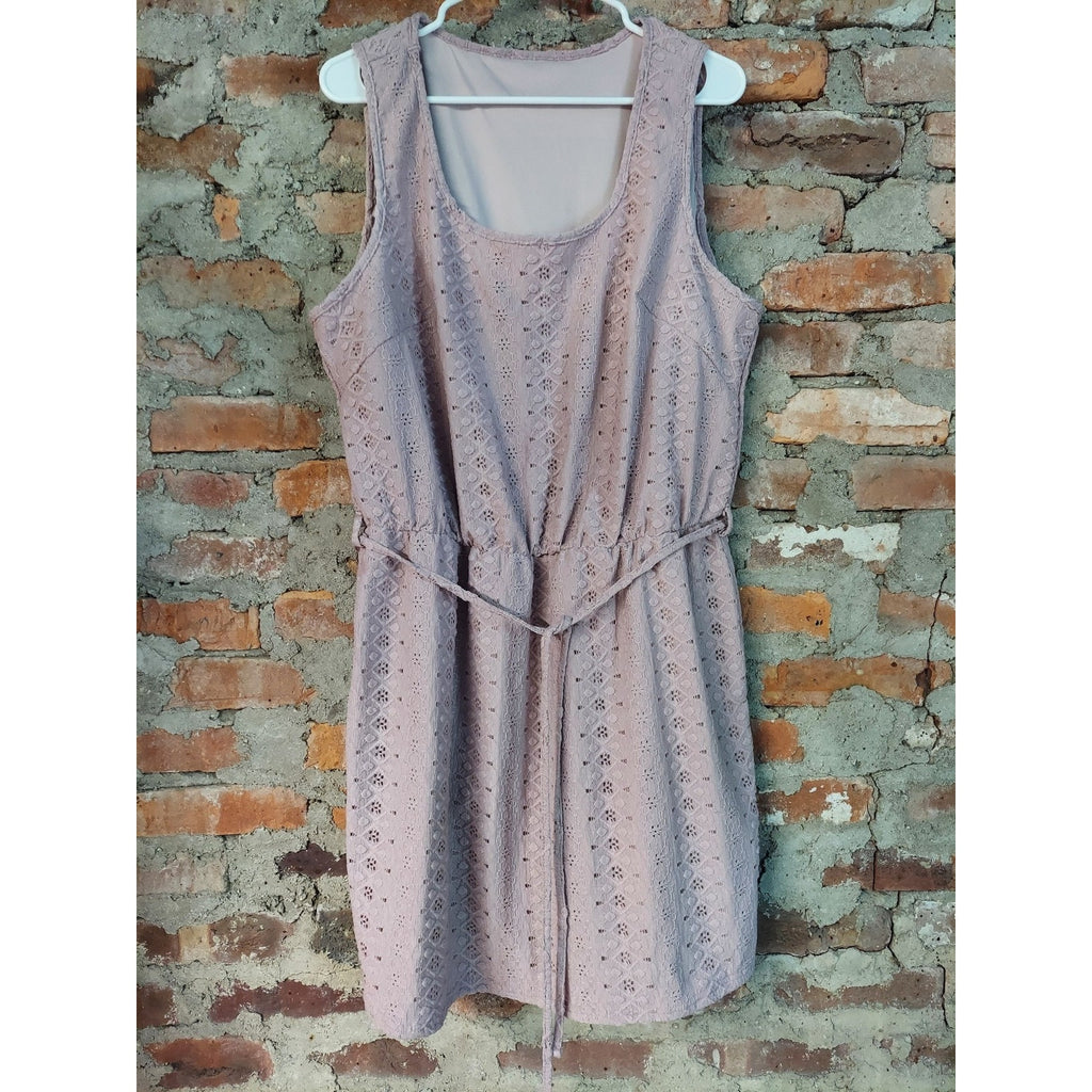 SHEIN CURVE Womens Dress 2XL Dusty Pink Eyelet Tie Waist Sleeveless Mini