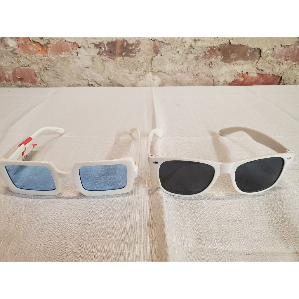 Lot of 2 Unisex Sunglasses White Retro Rectangle Blue Black Lens UV