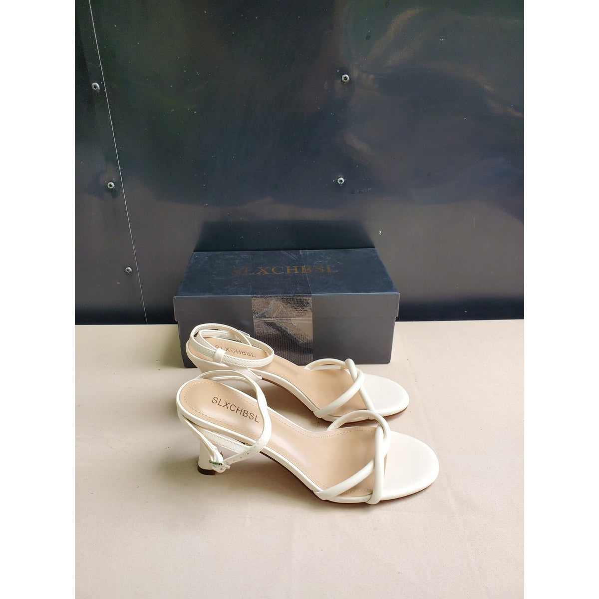 SLXCHBSL Womens Heeled Sandals Size 8 White Ankle Strap Open Toe Dress Party