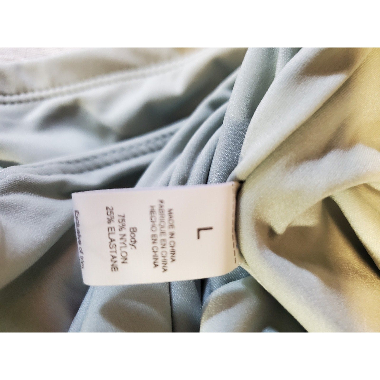 Curvy Womens Long Sleeve Top L Sage Green Square Neck Nylon Elastane Stretchy
