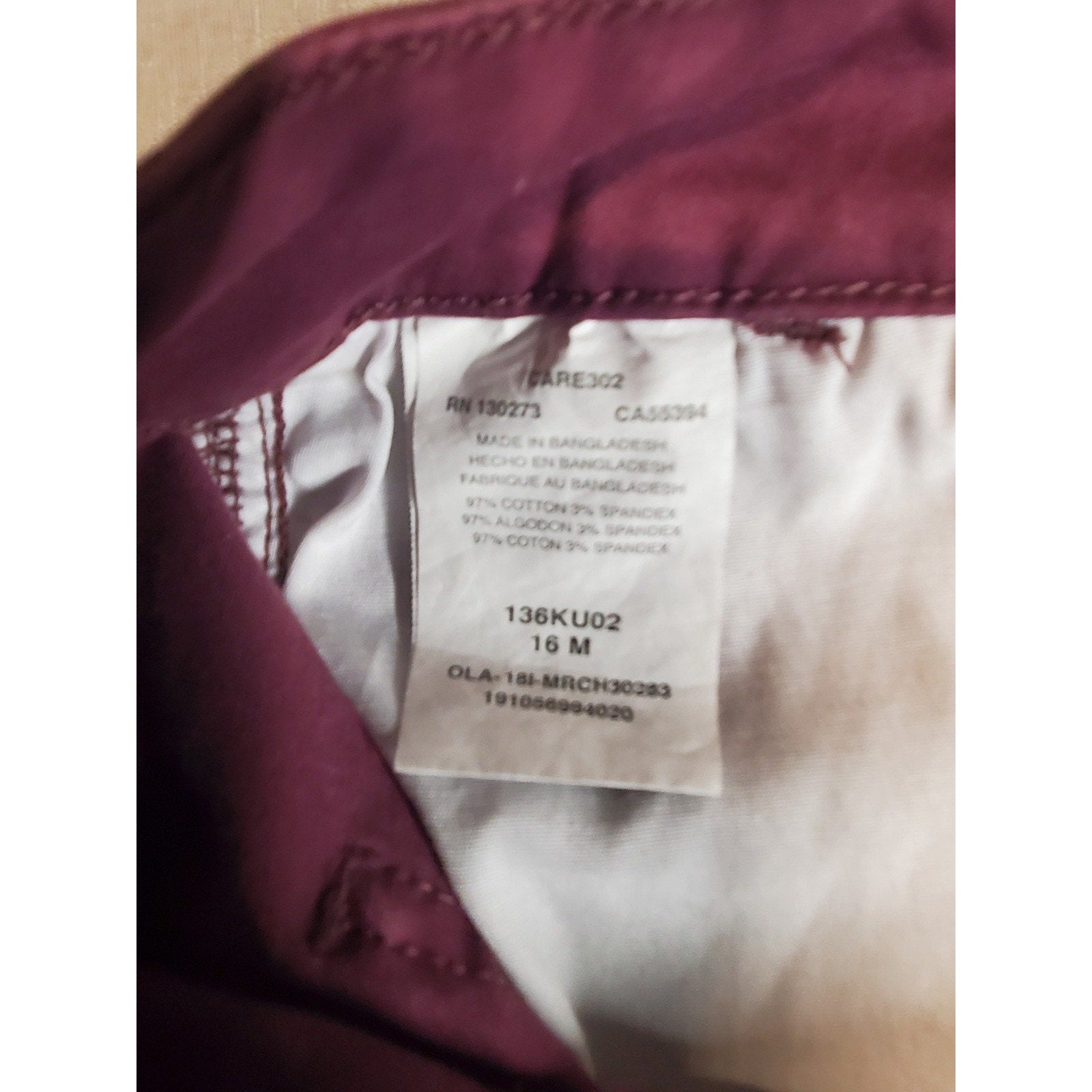 Lee Riders Womens Slim Ankle Pants Size 16 M Maroon Cotton Stretch Utility