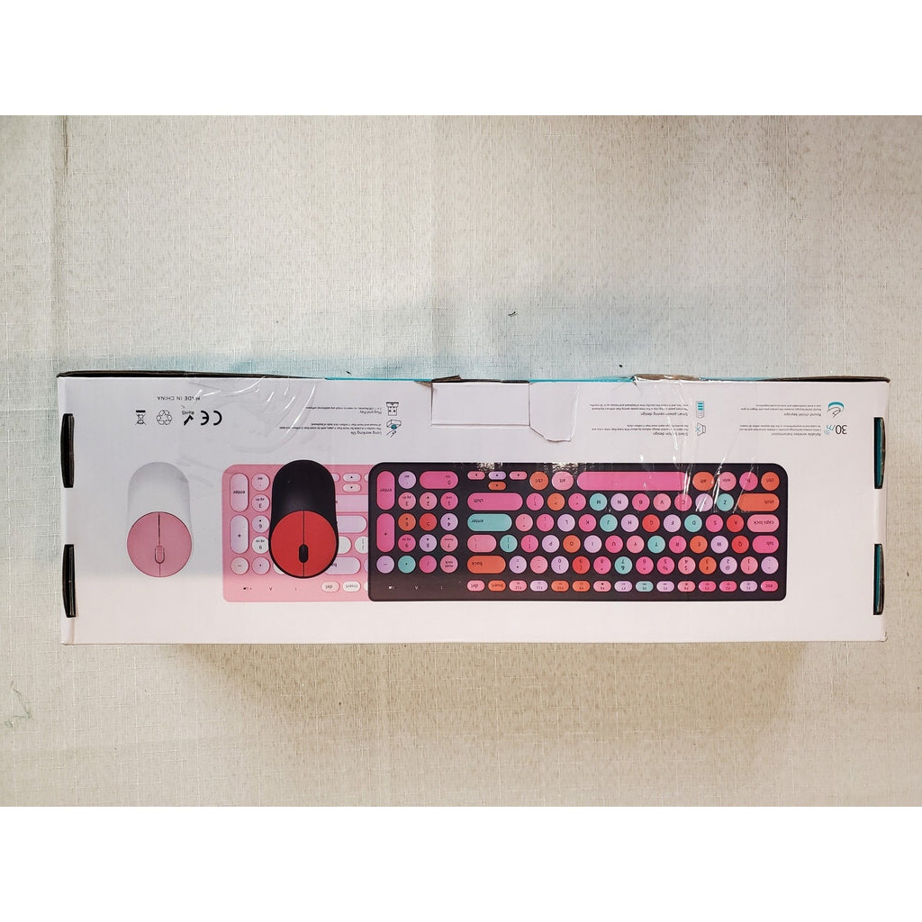 Wireless Keyboard Mouse Combo Set Retro Round Keycaps 2.4G Multicolor Black Red