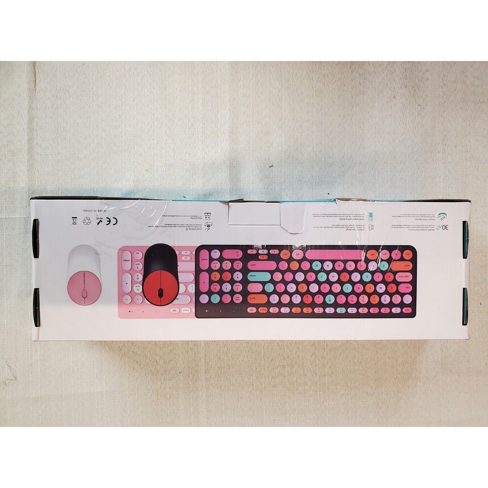 Wireless Keyboard Mouse Combo Set Retro Round Keycaps 2.4G Multicolor Black Red