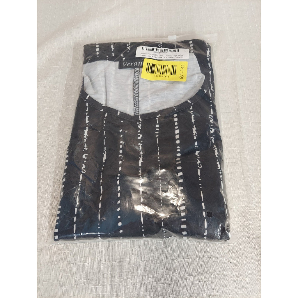 Veranee Womens Tunic Dress XXL Black White Long Sleeve Striped Swing A Line
