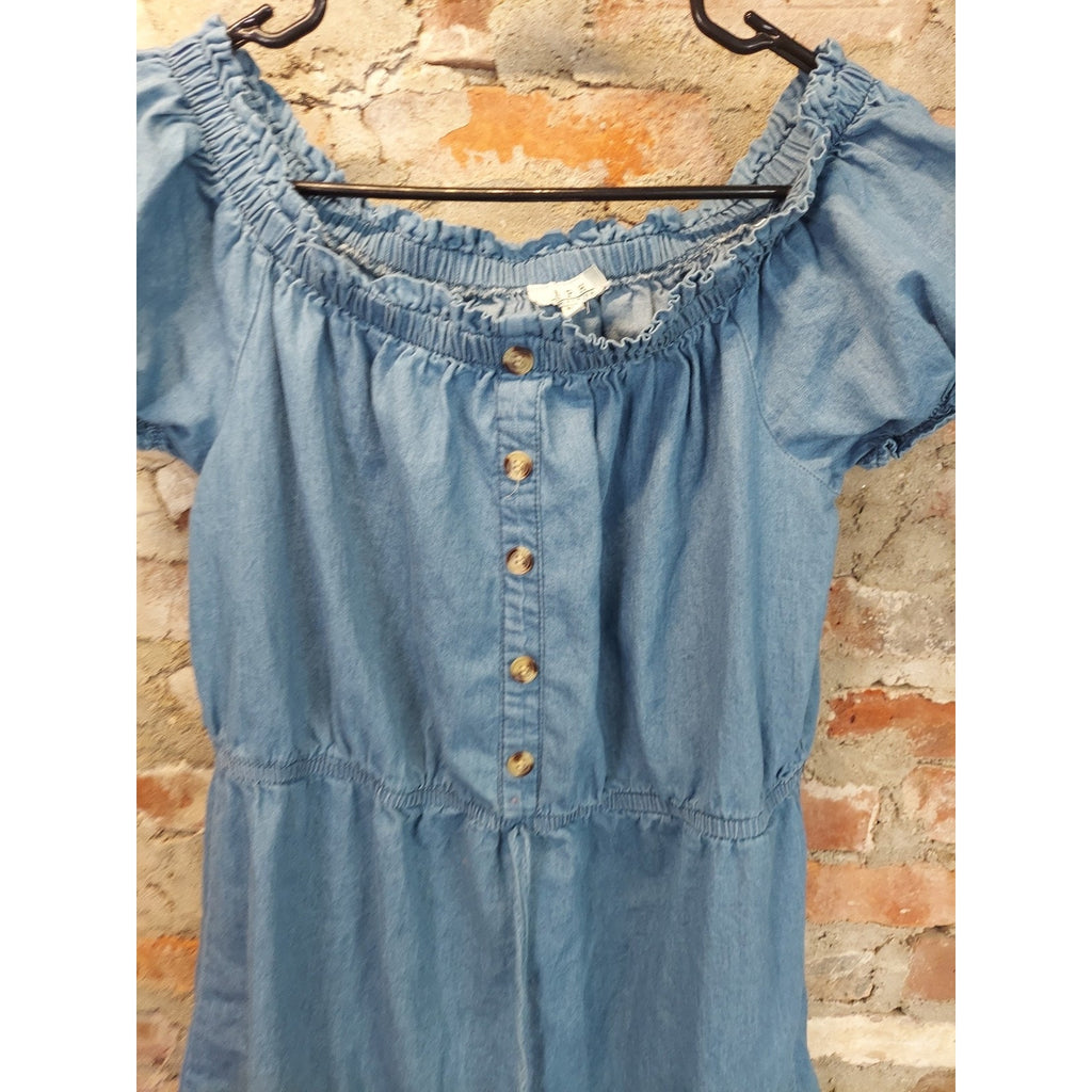 MPH Collection Womens Dress 1X Light Blue Off Shoulder Puff Sleeve Tie Waist