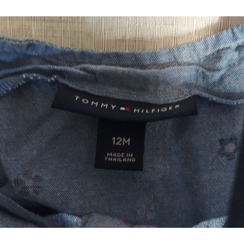 Tommy Hilfiger Baby Girl Floral Denim Dress 12M Sundress Striped Straps