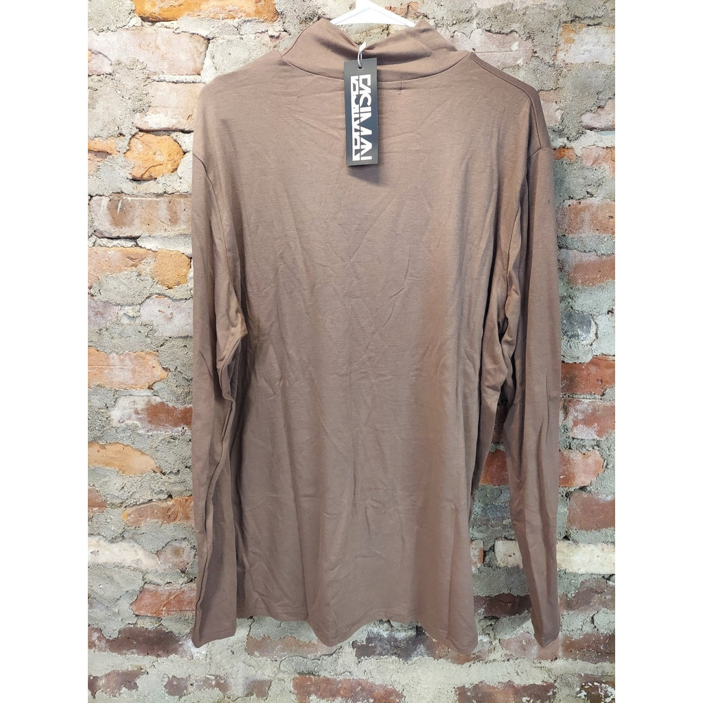Caciman Mens Mock Neck Long Sleeve Knit Shirt XL Taupe Pullover Casual