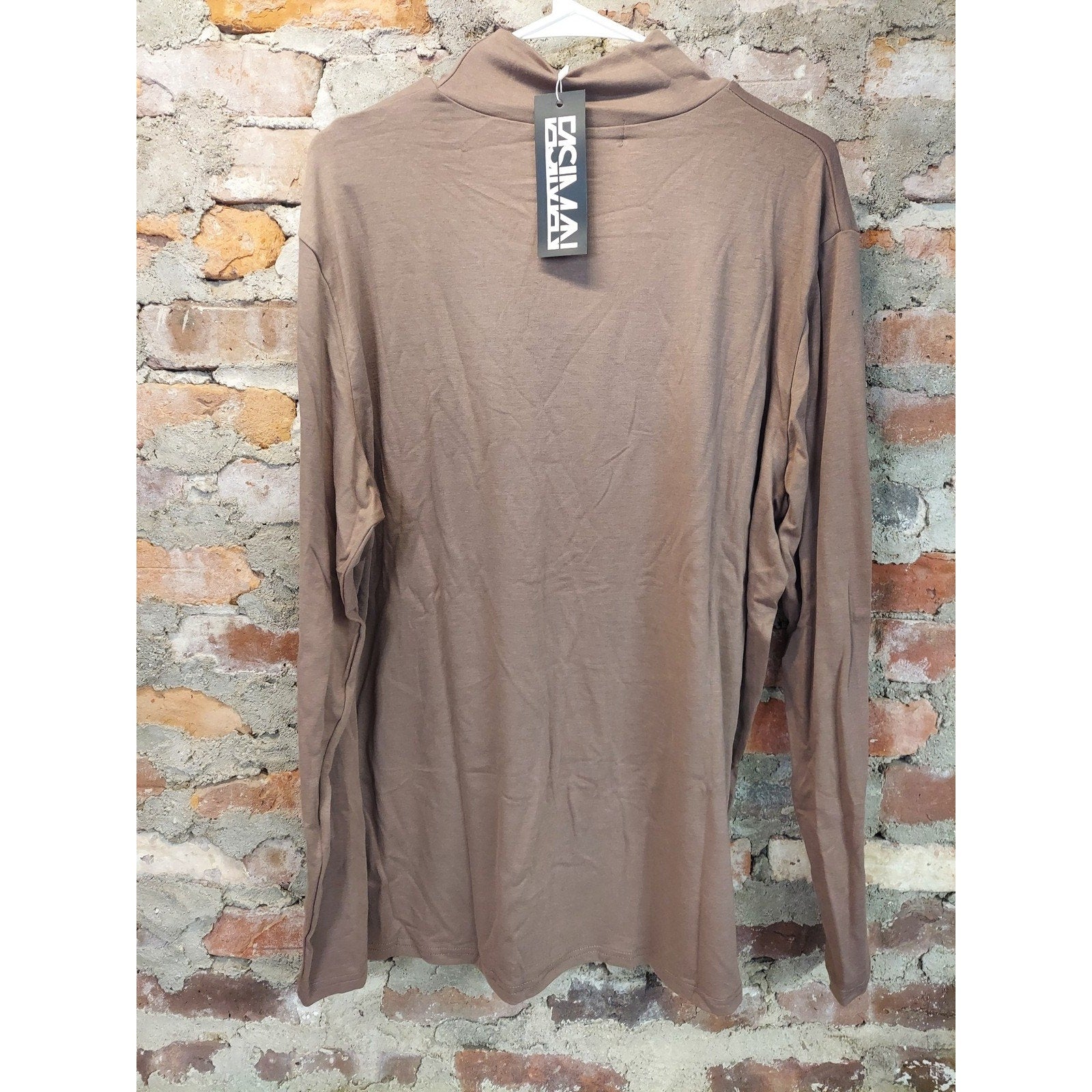 Caciman Mens Mock Neck Long Sleeve Knit Shirt XL Taupe Pullover Casual