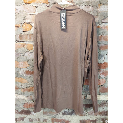Caciman Mens Mock Neck Long Sleeve Knit Shirt XL Taupe Pullover Casual