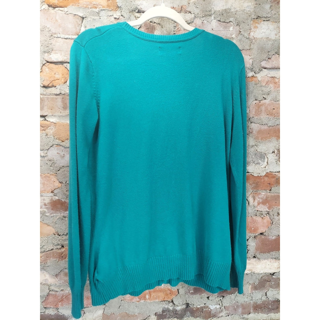 Attention Womens Cardigan XL Teal V Neck Button Up Long Sleeve Sweater