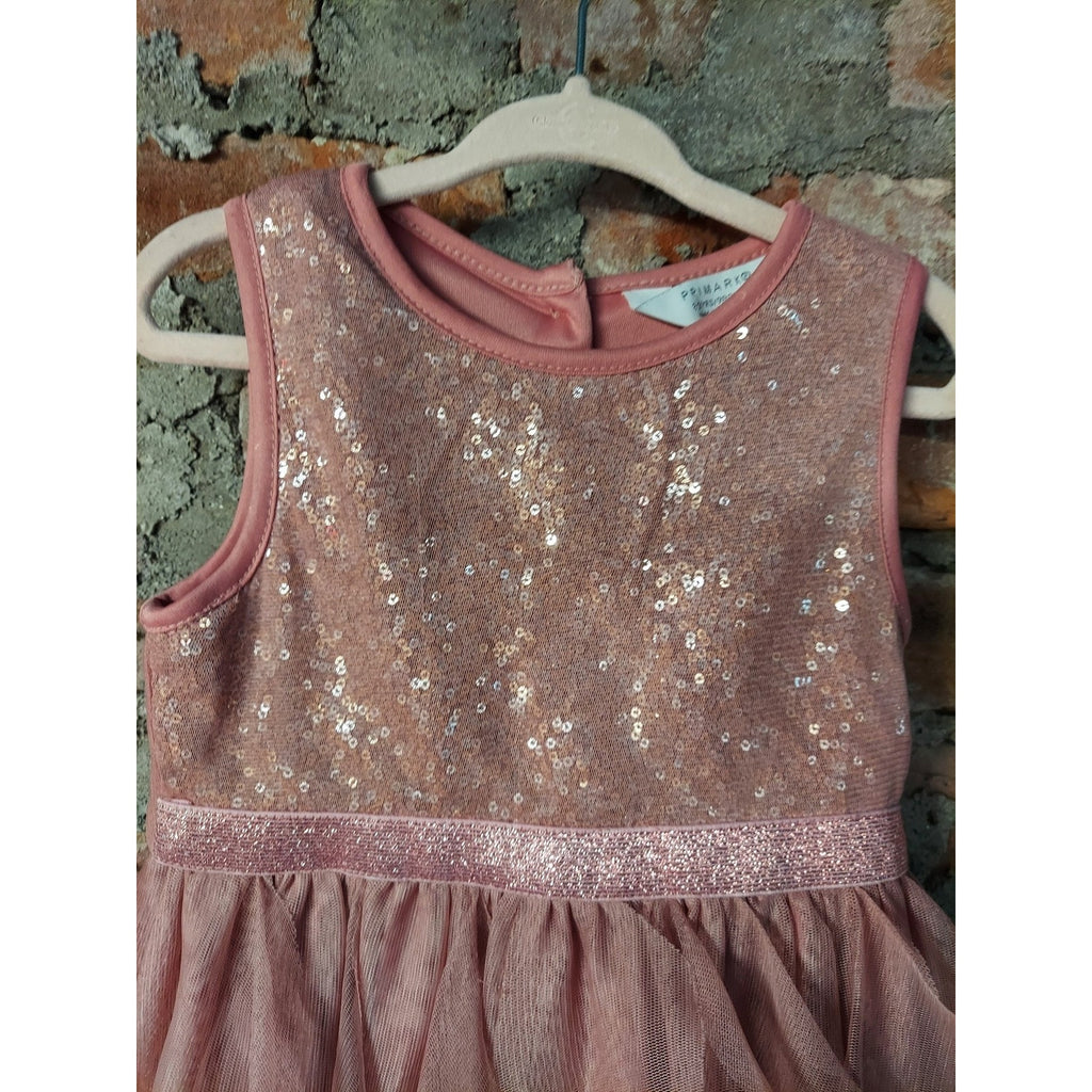 Primark Girls Dress 2-3Y Rose Pink Sequin Ruffle Tiered Sleeveless