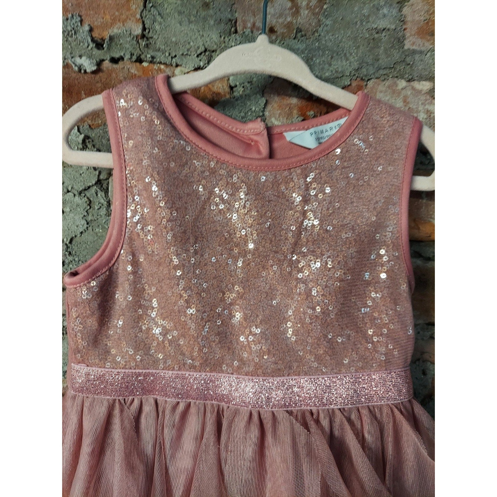 Primark Girls Dress 2-3Y Rose Pink Sequin Ruffle Tiered Sleeveless