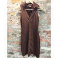 H&M Womens Dress S Brown Ribbed Collared Sleeveless Button Front Mini Bodycon