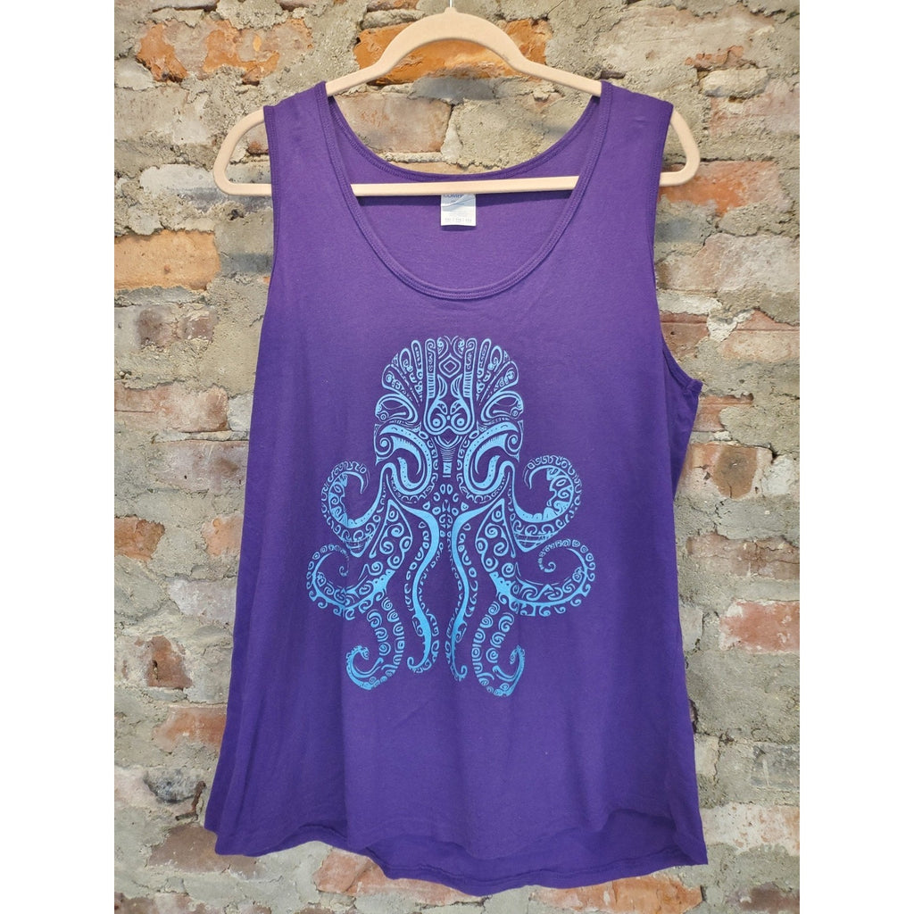 Gildan Womens Tank Top XXL Purple Octopus Graphic Tribal Cotton