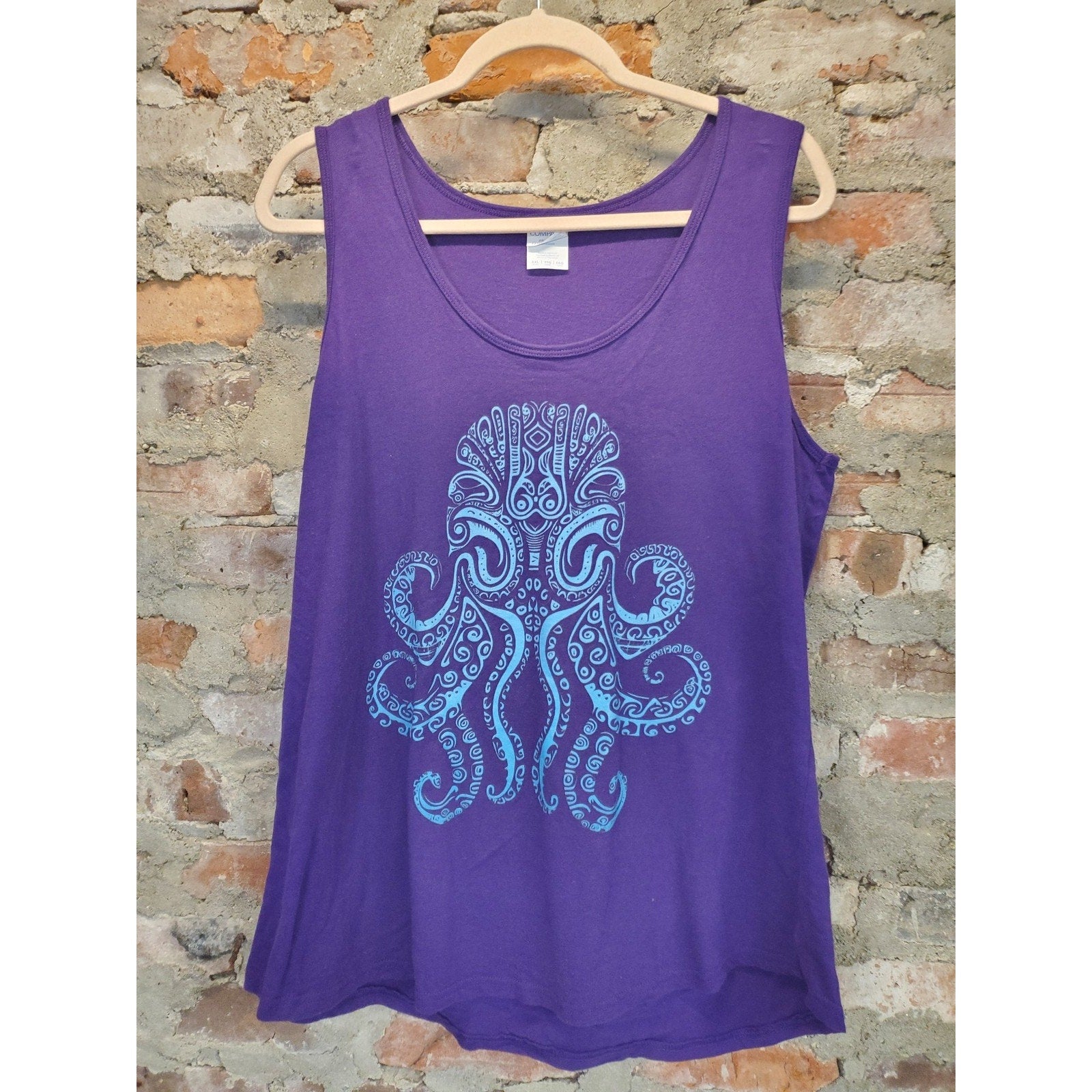 Gildan Womens Tank Top XXL Purple Octopus Graphic Tribal Cotton