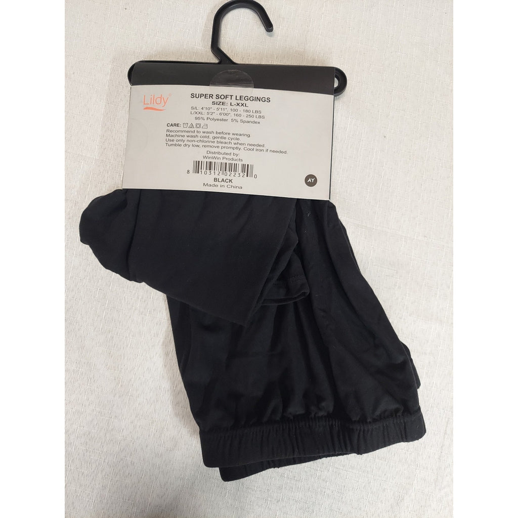 Lilidy Womens Leggings L-XXL Black Super Soft Stretch Comfort Polyester Spandex
