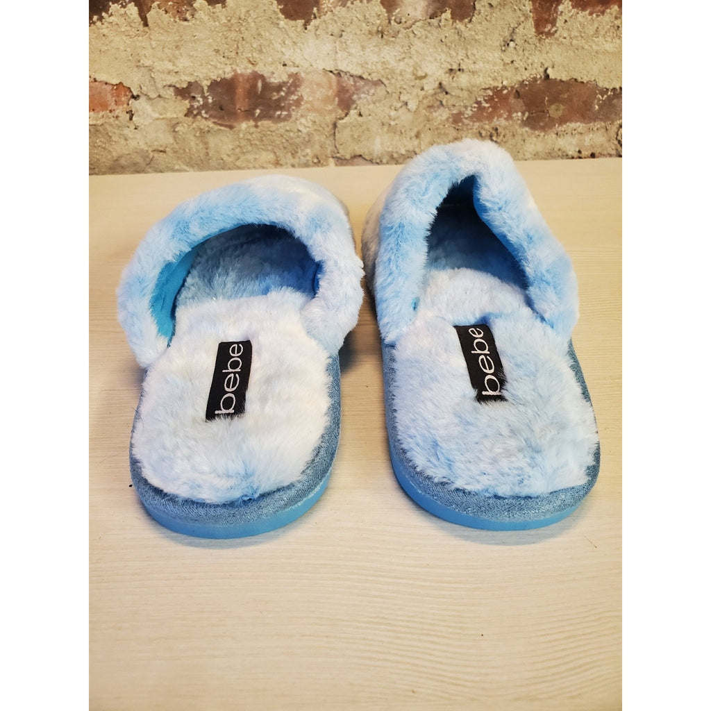 Bebe Womens Sadia Blue Tie Dye Faux Fur Slide Slippers Size 8 M Plush New