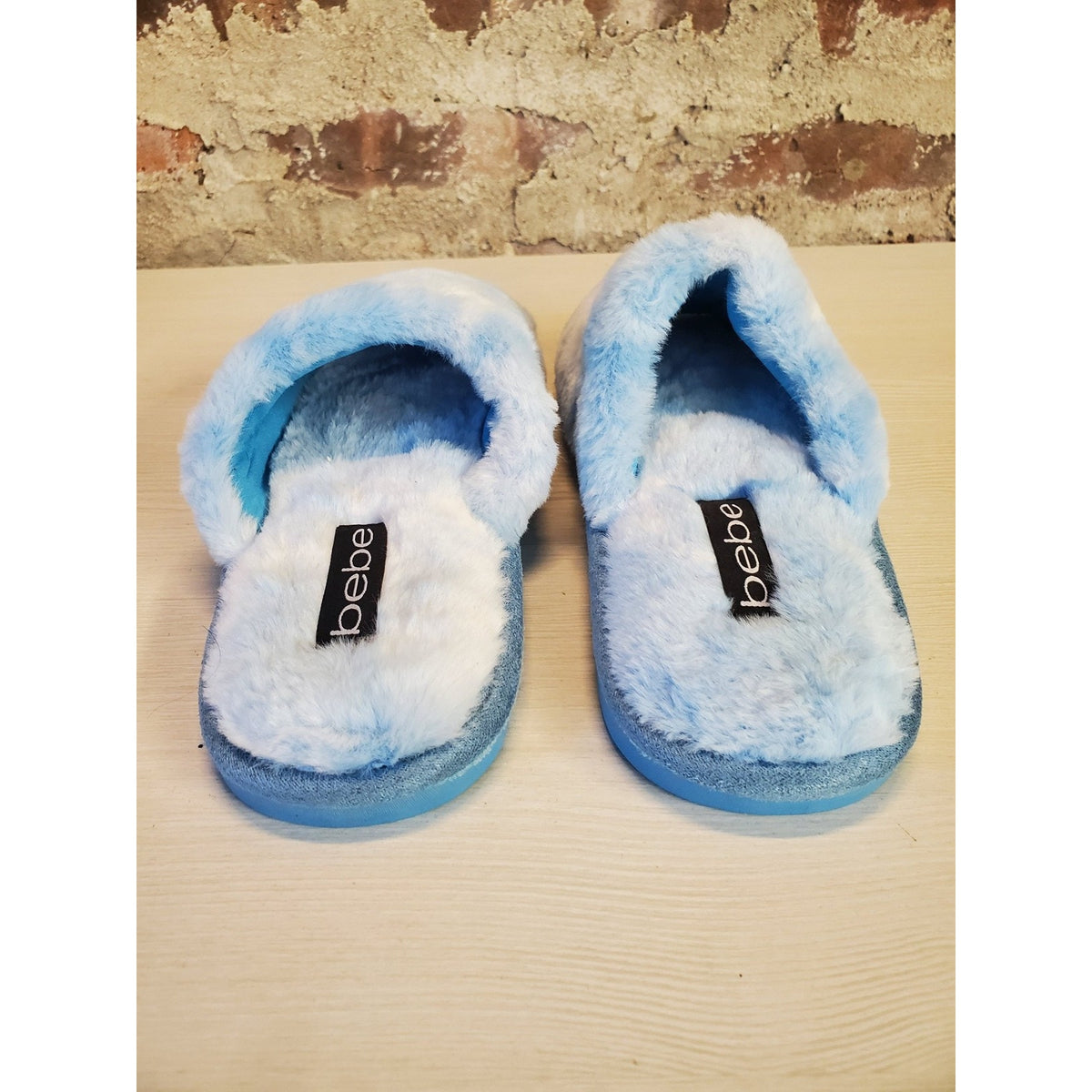 Bebe Womens Sadia Blue Tie Dye Faux Fur Slide Slippers Size 8 M Plush New
