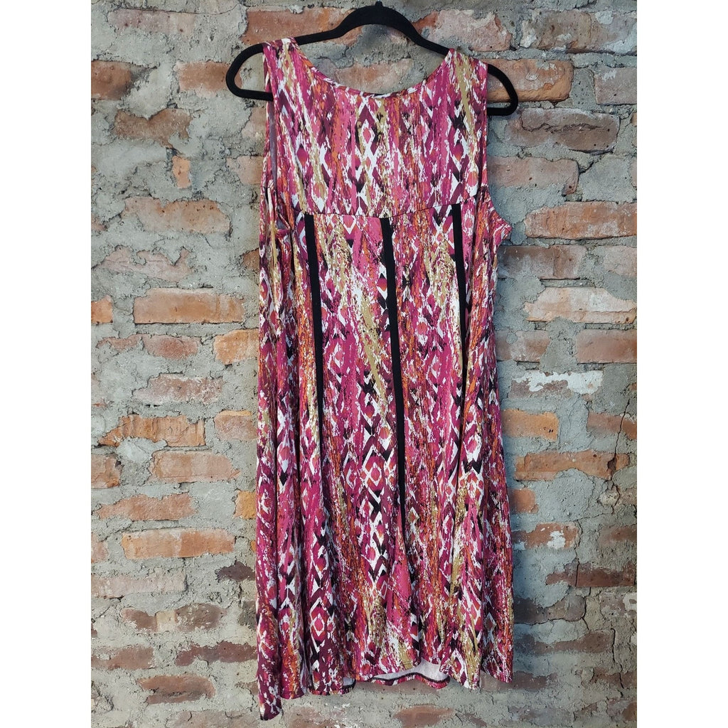 NY Collection Womens Plus Size 1X Dress Pink Geometric Sleeveless Shift
