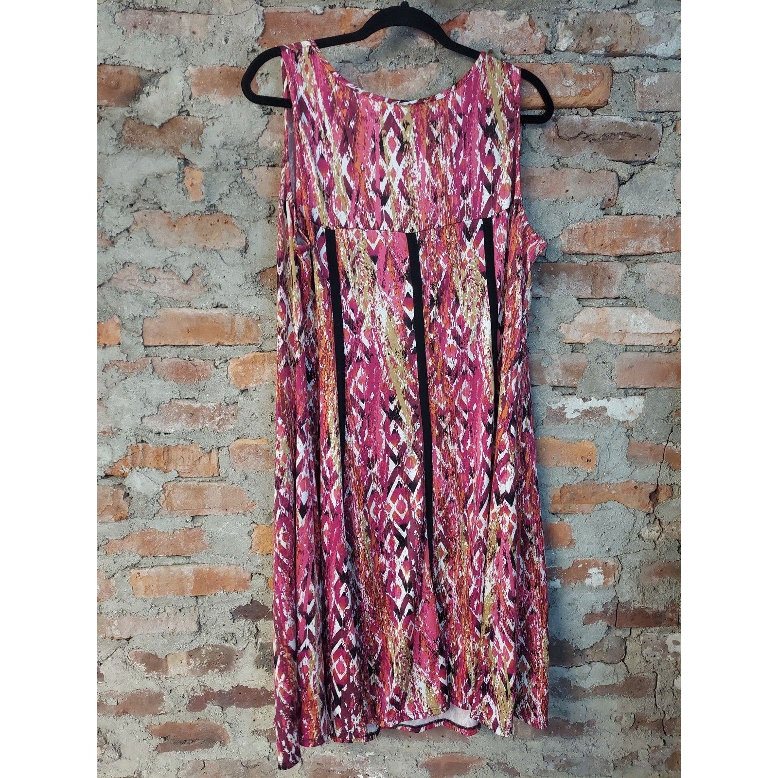 NY Collection Womens Plus Size 1X Dress Pink Geometric Sleeveless Shift