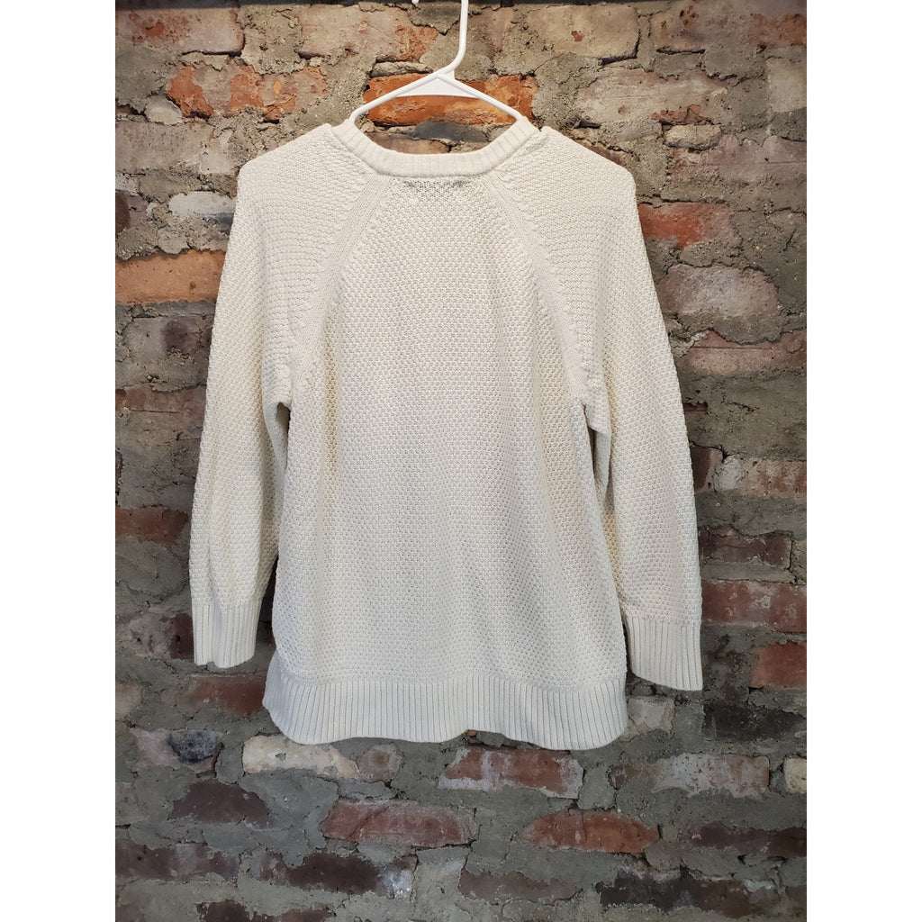 Old Navy Womens L Petite Cream Waffle Knit Sweater Top Long Sleeve Crewneck