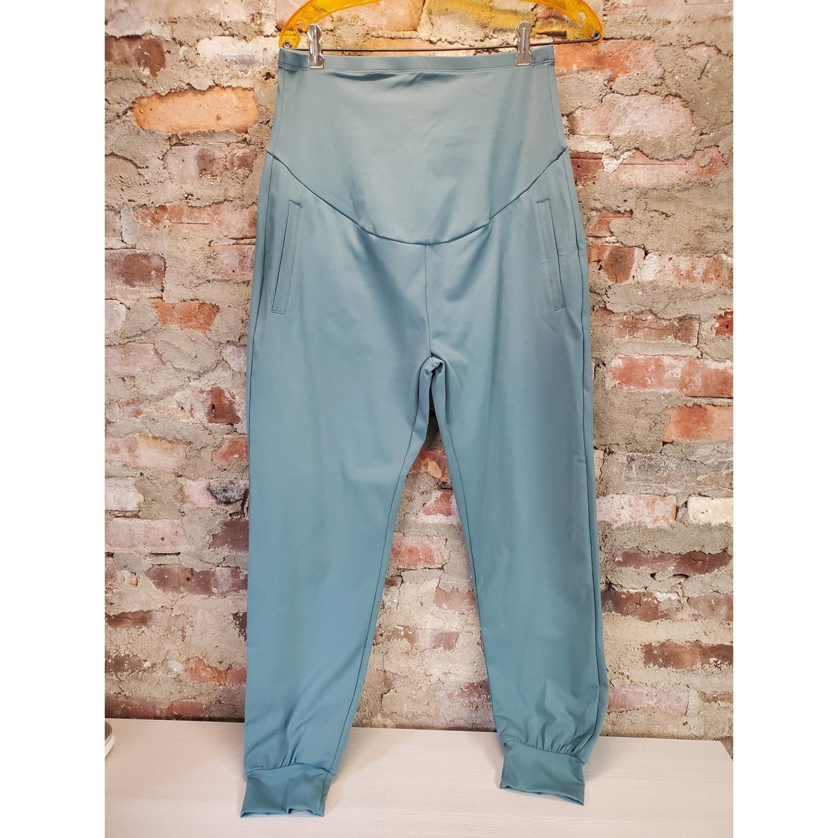 Womens Joggers Athletic Pants Size M Teal Blue High Waisted Nylon Spandex