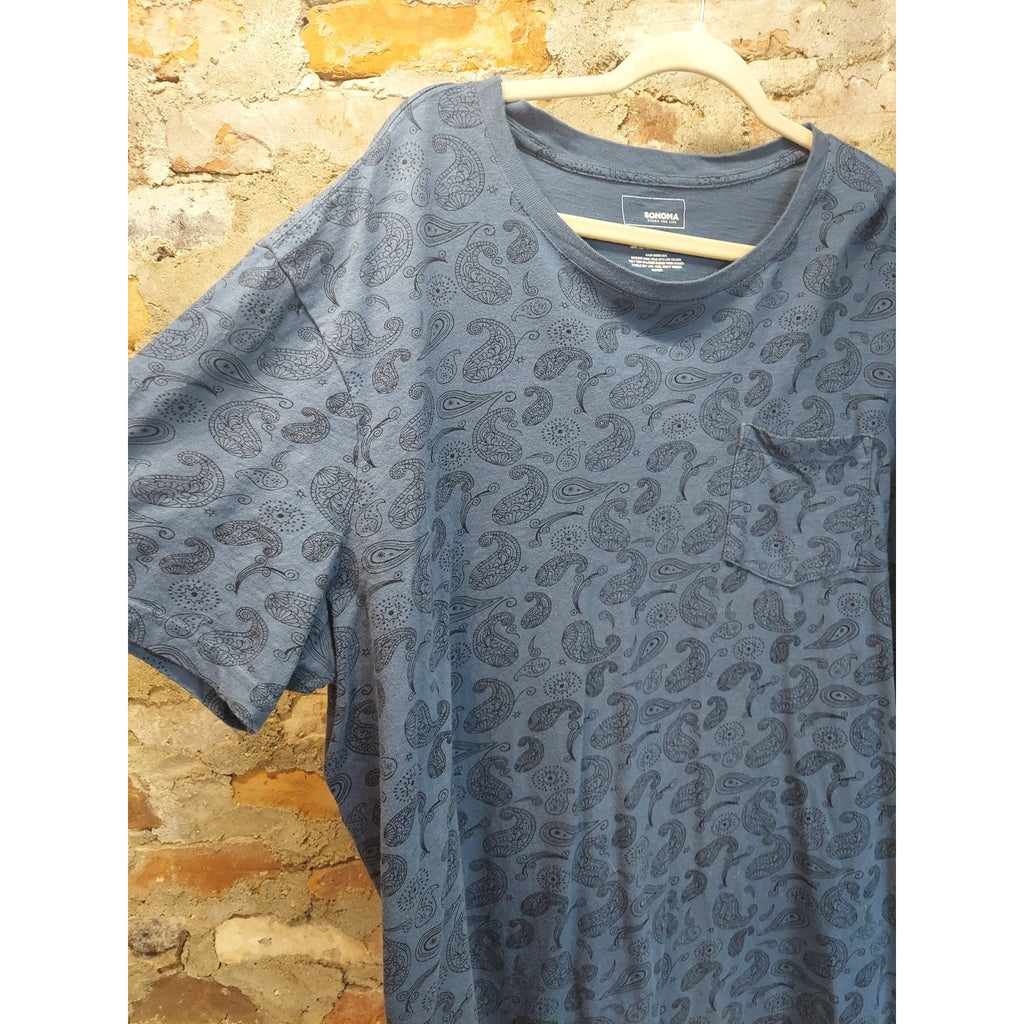 SONOMA Womens T-Shirt XXL Blue Paisley Short Sleeve Cotton Pocket Tee