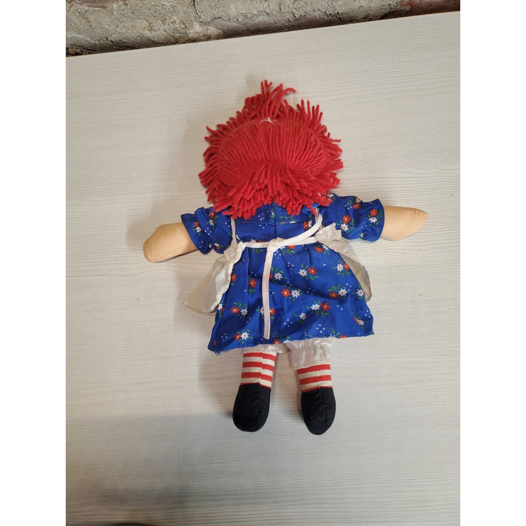 Raggedy Ann Doll Vintage 12" Tall Red Yarn Hair Blue Floral Dress Stuffed Toy