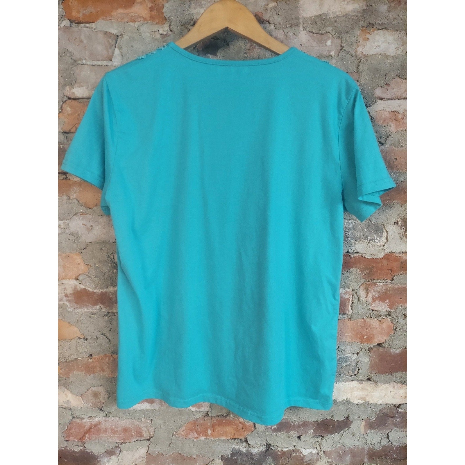 Kupina-pitt Womens T Shirt XL XXL Teal Lace Rhinestone Neck Short Sleeve