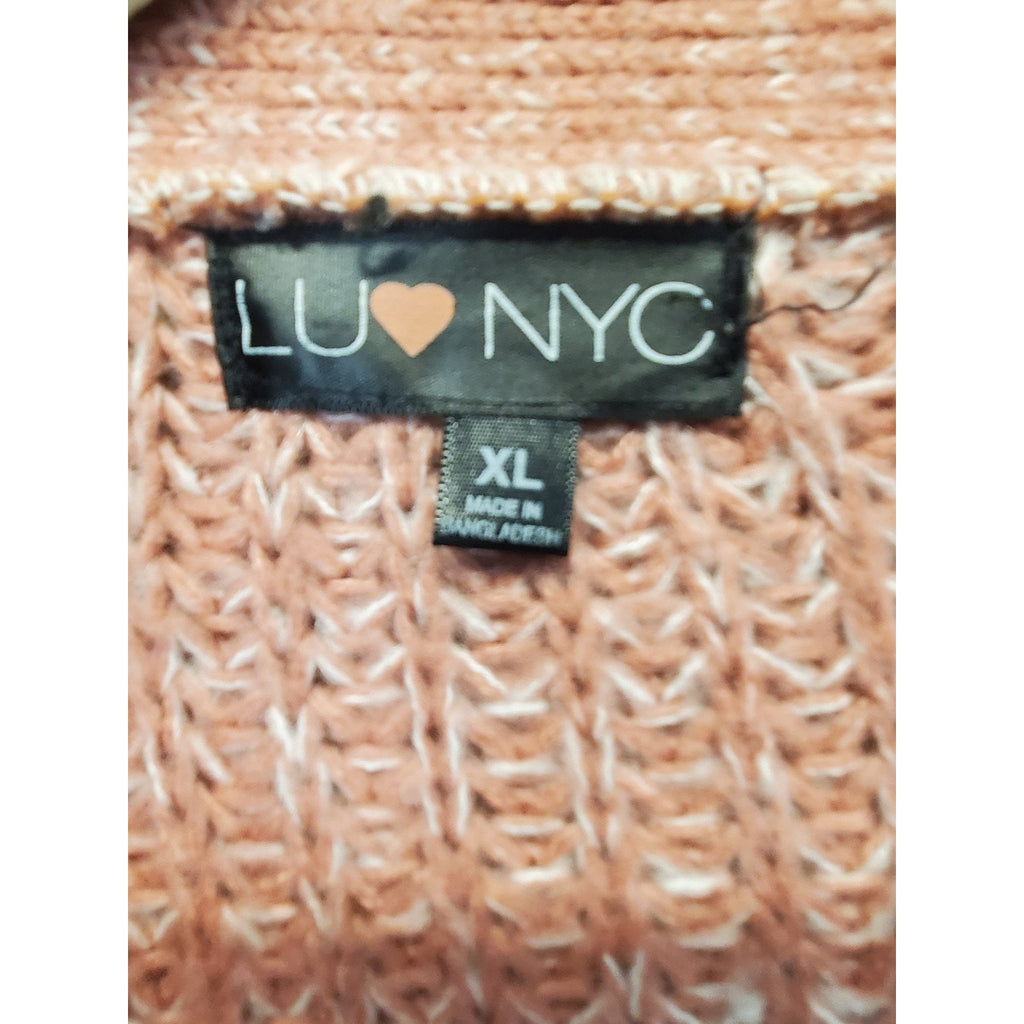 LULU NYC Womens Cardigan XL Heather Pink Chunky Knit Open Front Sweater