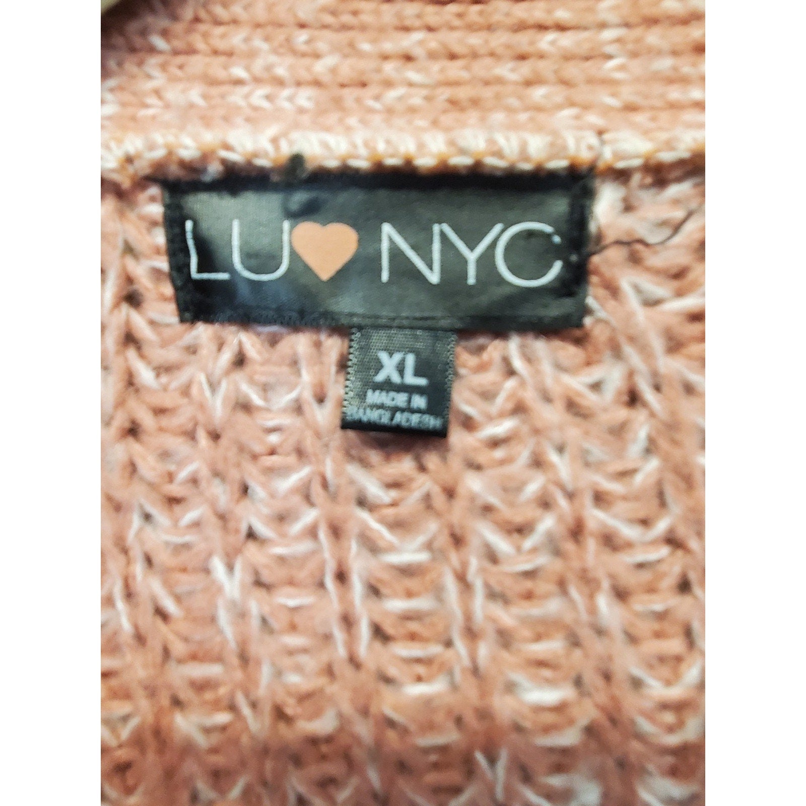 LULU NYC Womens Cardigan XL Heather Pink Chunky Knit Open Front Sweater
