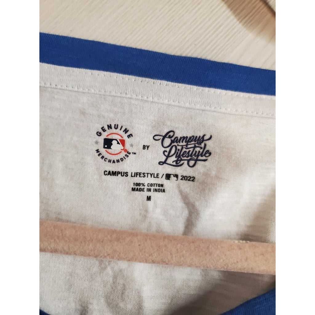 MLB Phillies Genuine Womens Raglan T Shirt M V Neck 3/4 Sleeve White Blue Red
