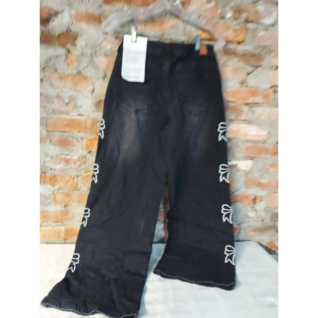 GO GO JEANS Womens Wide Leg Jeans Size 9 29 Distressed Black Rhinestone Bow NWT