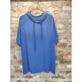 Mens Hooded T Shirt Short Sleeve XXL Blue Loose Fit Raglan Pullover