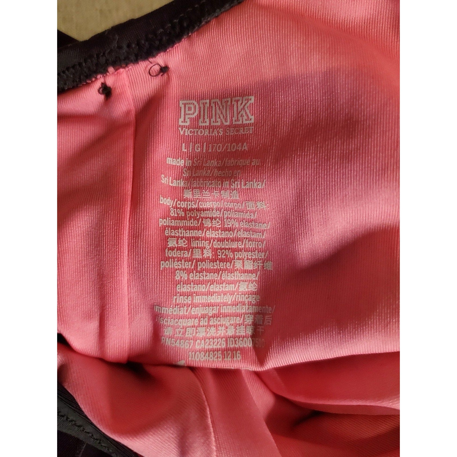 PINK Victoria Secret Womens Sz L Halter One Piece Swimsuit Large Black Pink