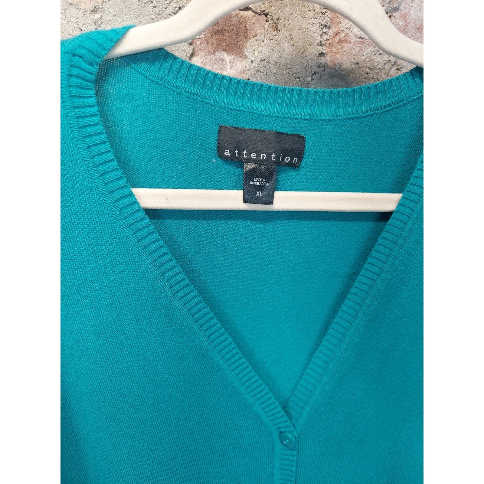 Attention Womens Cardigan XL Teal V Neck Button Up Long Sleeve Sweater