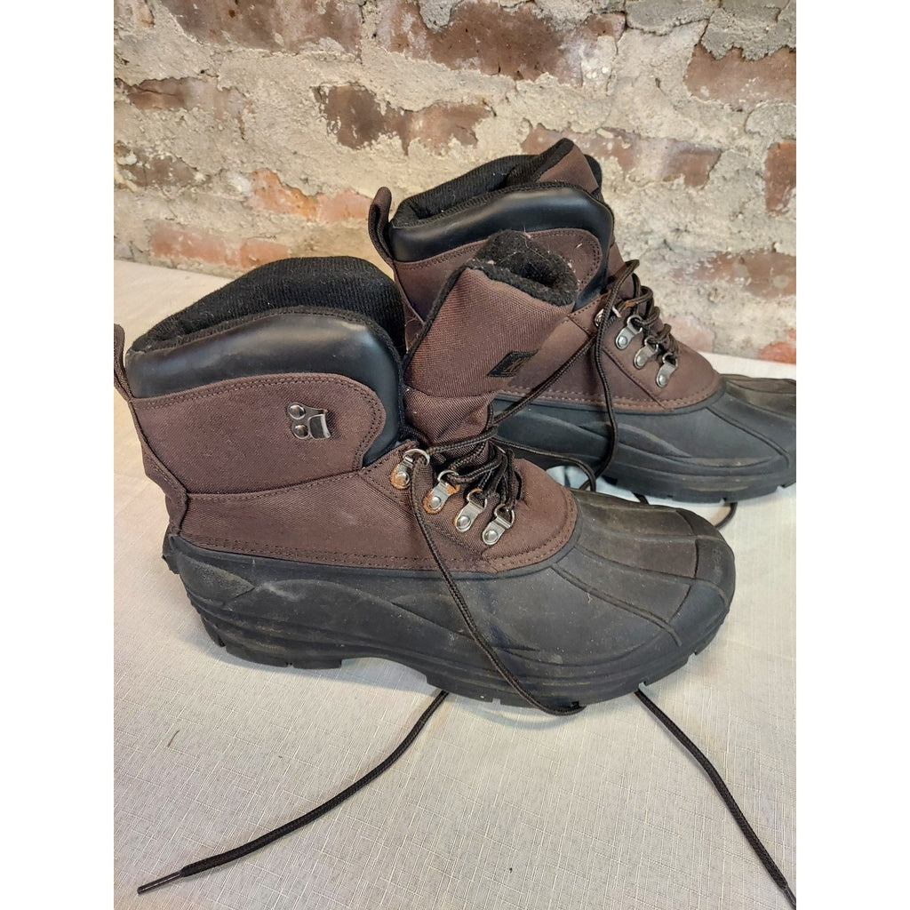 Khombu Mens Winter Snow Boots Size 11M Brown Black Waterproof Insulated Lace Up