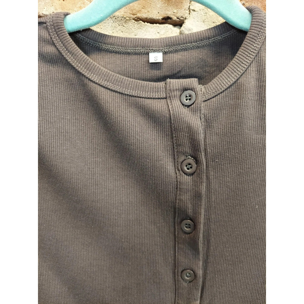 Womens Ribbed Knit Cardigan Top Size S Brown Long Sleeve Button Front Shirt