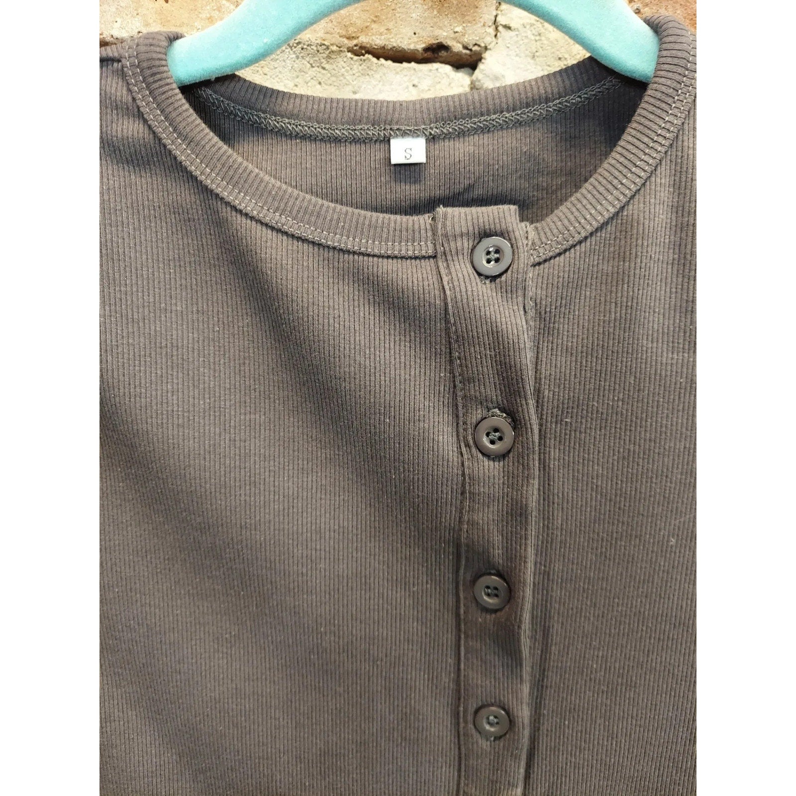 Womens Ribbed Knit Cardigan Top Size S Brown Long Sleeve Button Front Shirt