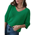DOKOTOO Womens Green V Neck Open Knit Sweater M 3/4 Sleeve Pullover
