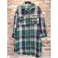 Womens Shacket Plaid Shirt Jacket L Green Blue Gray Flannel Oversized Button Up